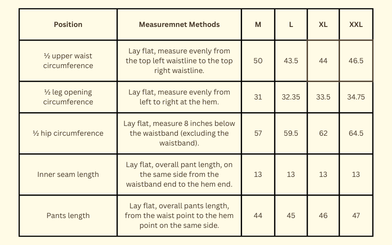 Size Chart for Primal Grind Short