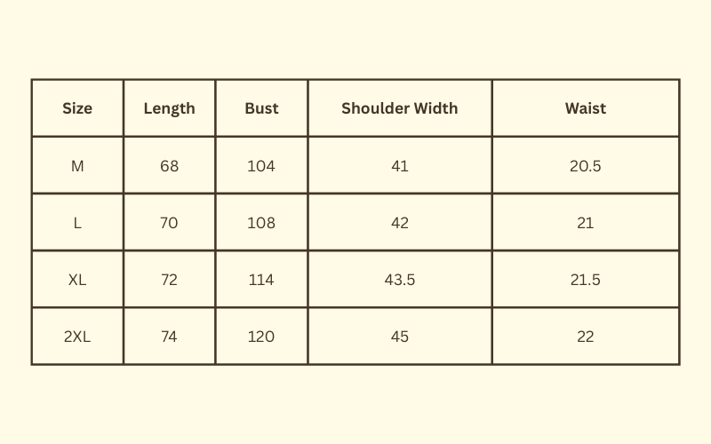 Size Chart for Primal Wave Top